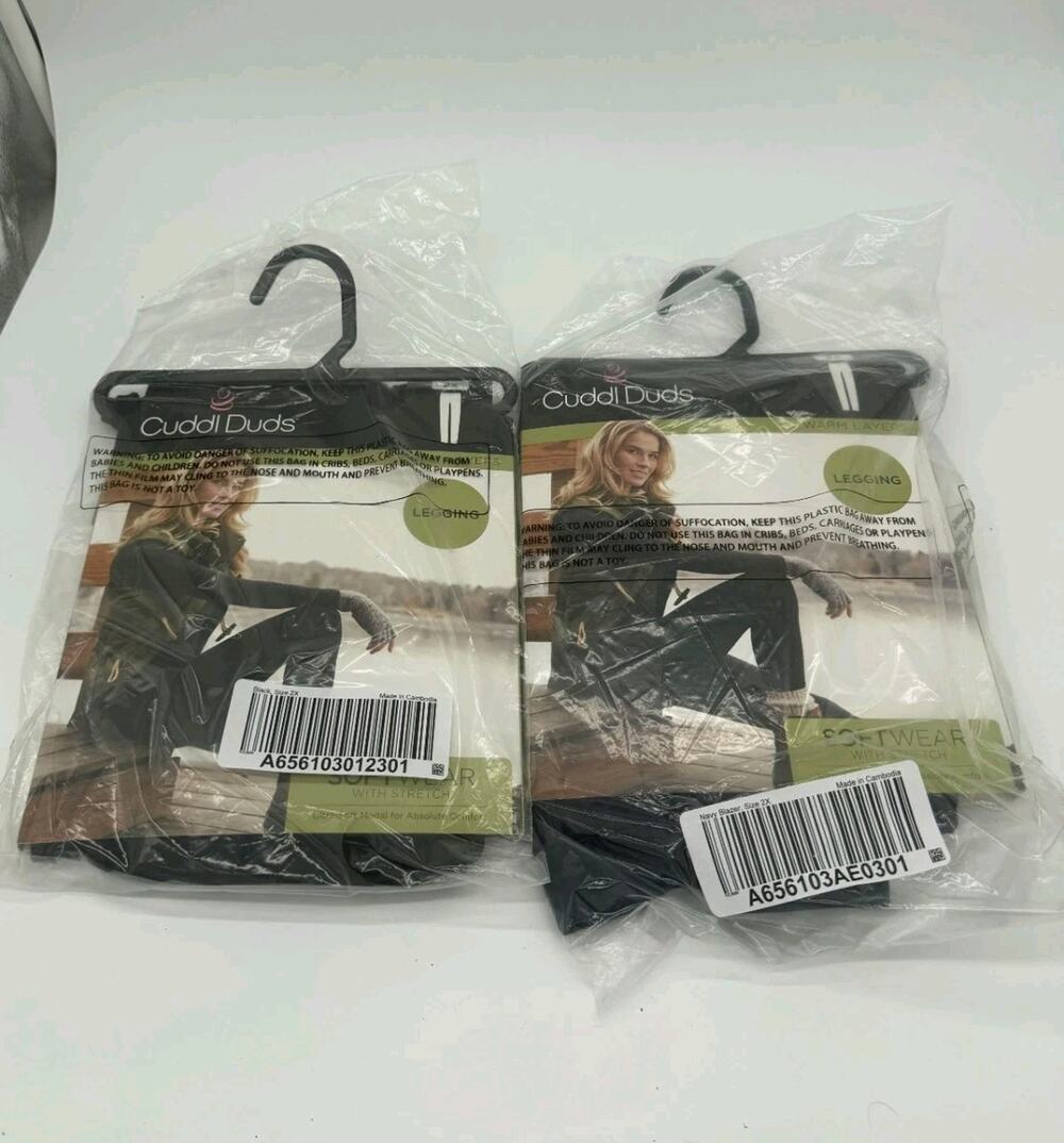 Cuddl Duds 2 Pack Warm Soft Comfort Layers Leggings Womens Size 2X Black NEW